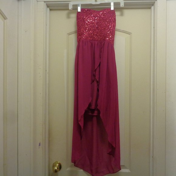 CLUBWEAR LIGHT BURGANDY BLING STRAPLESS HIGH LOW DRESS 2 /4 - Picture 2 of 8